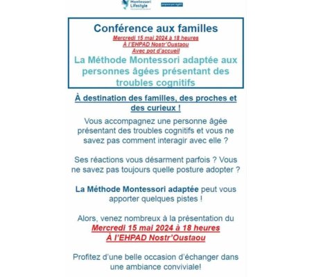 Conférence: La méthode Montessori adaptée aux personnes âgées présentant des troubles cognitifs
